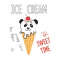 Vector illustration of ice cream in meme and comic style. Cool sticker for patch, poster, diary, laptop or smartphone.